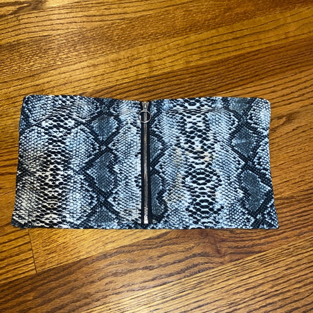 Snakeskin zip up crop top